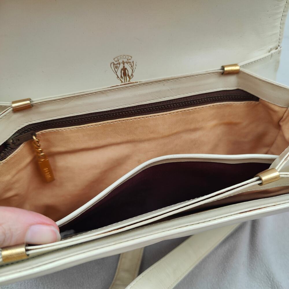 Vintage Gucci Leather Crossbody Bag Small Purse Off-White Cream 80s REPAIRED‎ - Picture 11 of 14